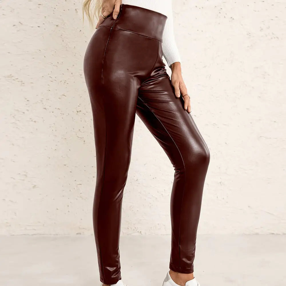 High Elasticity Slim Fit PU Leather Pants for Women