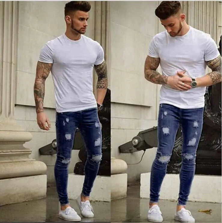 Men's Ripped Stretch Slim Fit Jeans - Euro Style