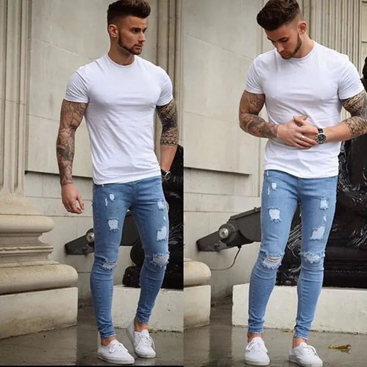Men's Ripped Stretch Slim Fit Jeans - Euro Style