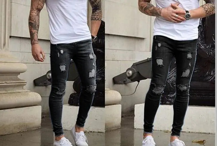 Men's Ripped Stretch Slim Fit Jeans - Euro Style